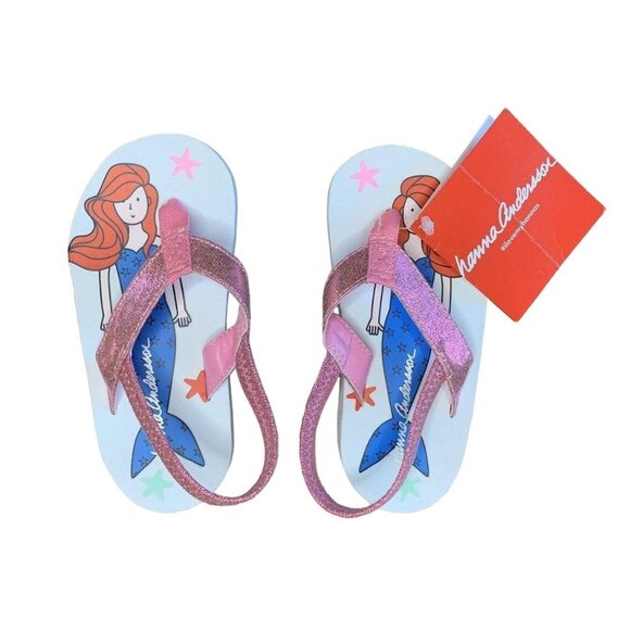 HANNA ANDERSSON Mermaid Flip Flops Girls 7 7C NWT Toddler Girl Sandals NEW Shoes - Picture 1 of 7